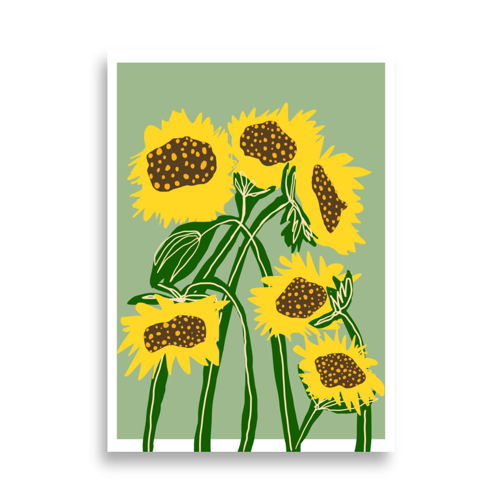 Sunflower Green Without Text poster - whimsical graphic art print with playful sunflower in yellow and green tones. 50x70cm