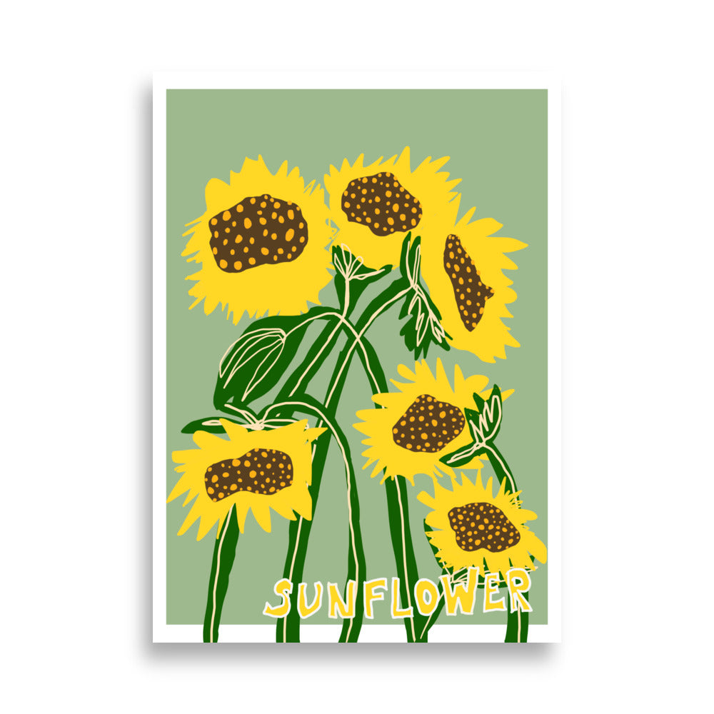 Sunflower Poster playful colorful home decor with sunflower illustration in yellow and green tones 50x70 cm