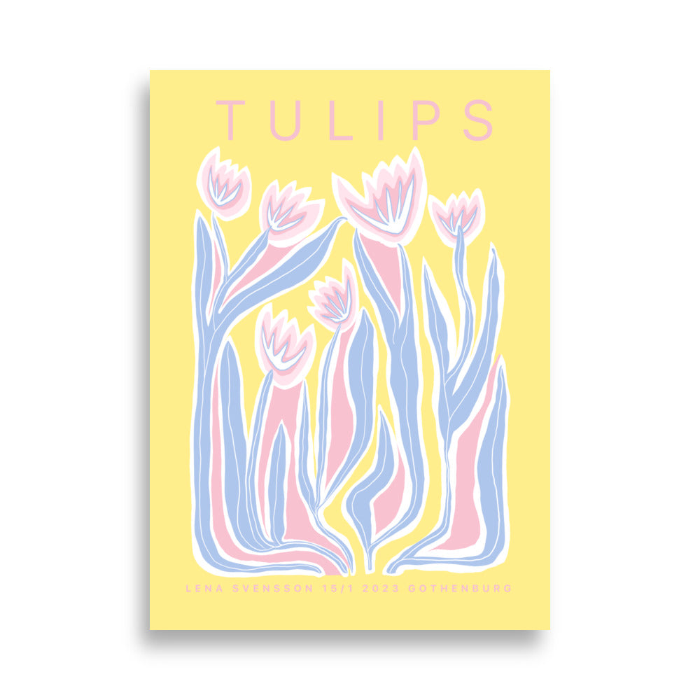Tulips Poster colorful floral wall art with tulip illustration in vibrant yellow, blue and pink 50x70 cm