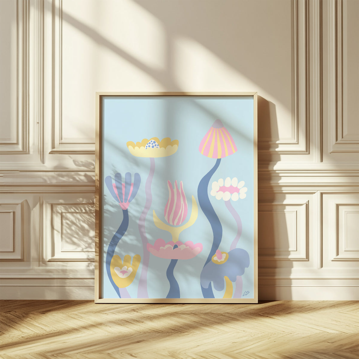 White &amp; Gold Poppies Poster
