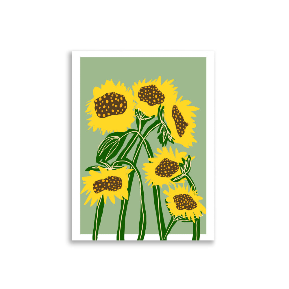 Sunflower Green Without Text poster - whimsical graphic art print with playful sunflower in yellow and green tones. 30x40cm