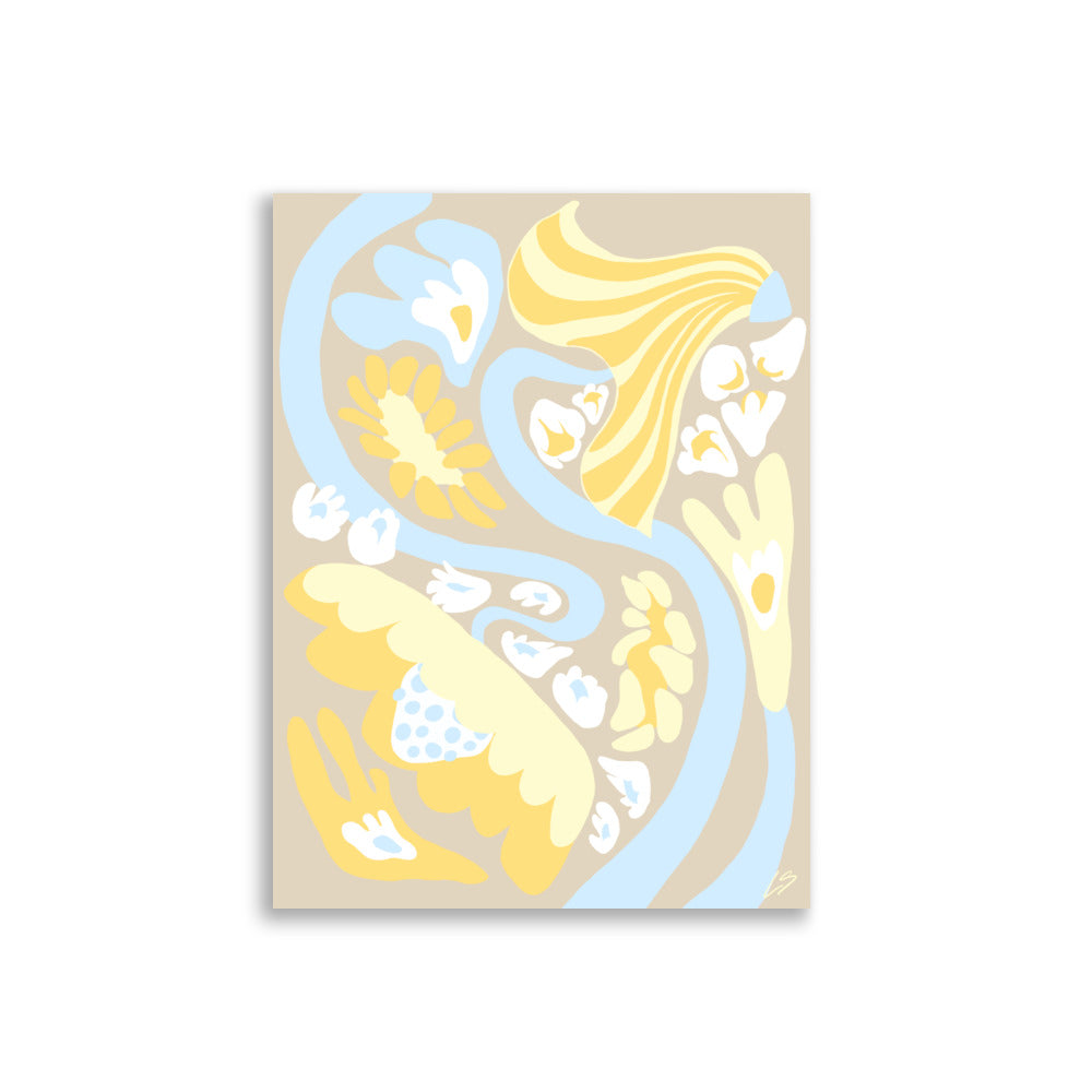 Beige Swirl Poster abstract wall art with flowing flowers in beige and neutral tones 30x40 cm