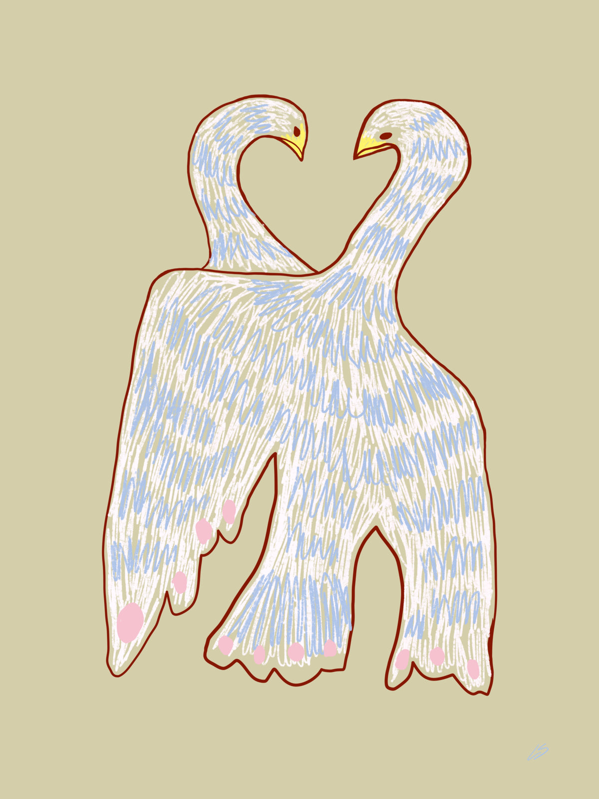 Fågel poster med en fågel som skyddar sin unge under vingen. Ett varmt motiv om trygghet, närhet och omtanke 30x40cm