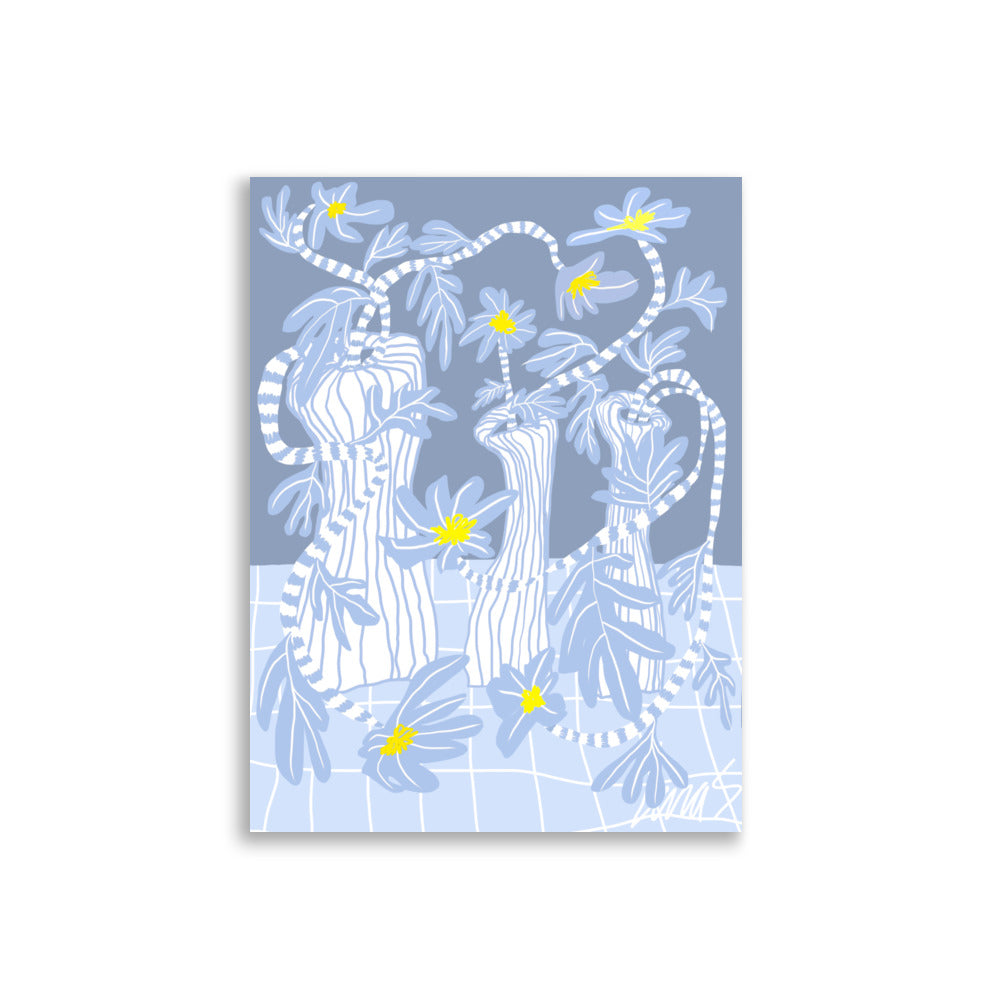 Blue Hepatica Poster floral wall art with hepatica flower illustration in blue tones 30x40 cm