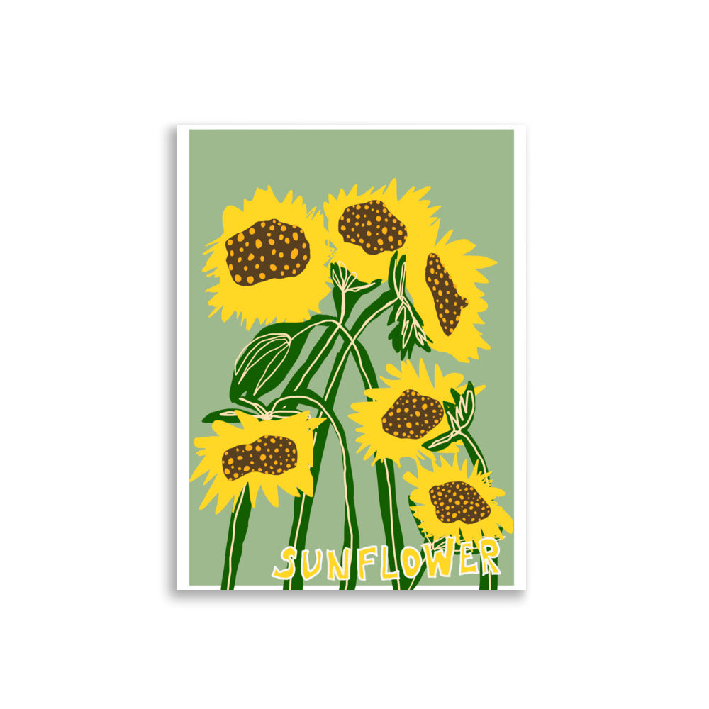 Sunflower Poster playful colorful home decor with sunflower illustration in yellow and green tones 30x40 cm