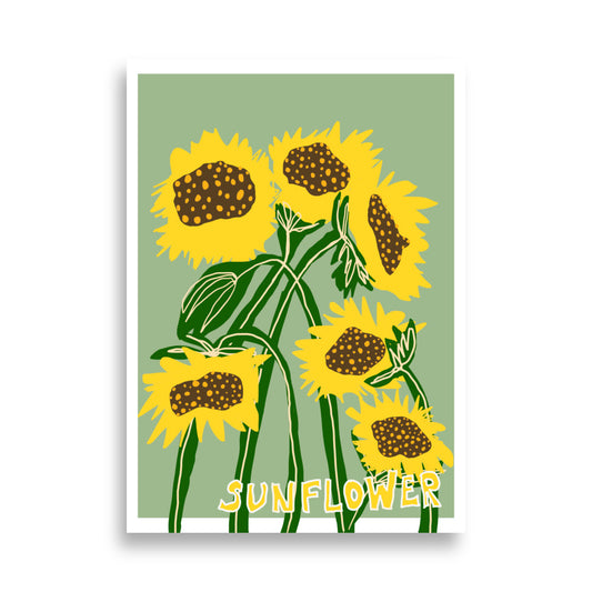 Sunflower Poster playful colorful home decor with sunflower illustration in yellow and green tones 50x70 cm