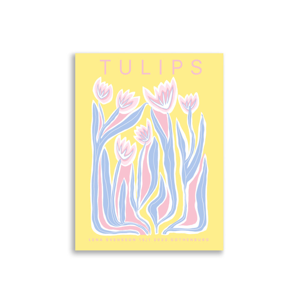 Tulips Poster colorful floral wall art with tulip illustration in vibrant yellow, blue and pink 30x40 cm