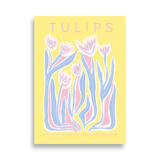Tulips Poster colorful floral wall art with tulip illustration in vibrant yellow, blue and pink 50x70 cm